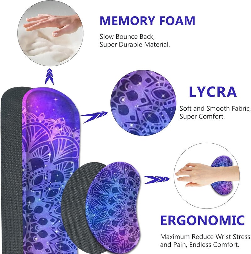 AIMSA Keyboard Mouse Pad Set, Large Gaming Mouse Pad +Wrist Rest Mouse Pad +Keyboard Wrist Support +Coaster, 35x15.7 inch Extended Desk Mat for Easy Typing Pain Relief (Blue Purple Mandala) - Image 4